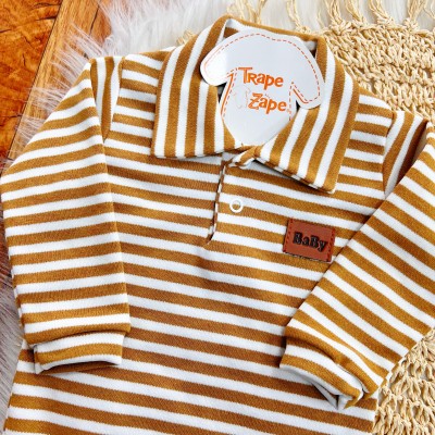  CONJ. DE MALHA 3 PEÇAS - Ursinho com Raminhos - Areia e Off White